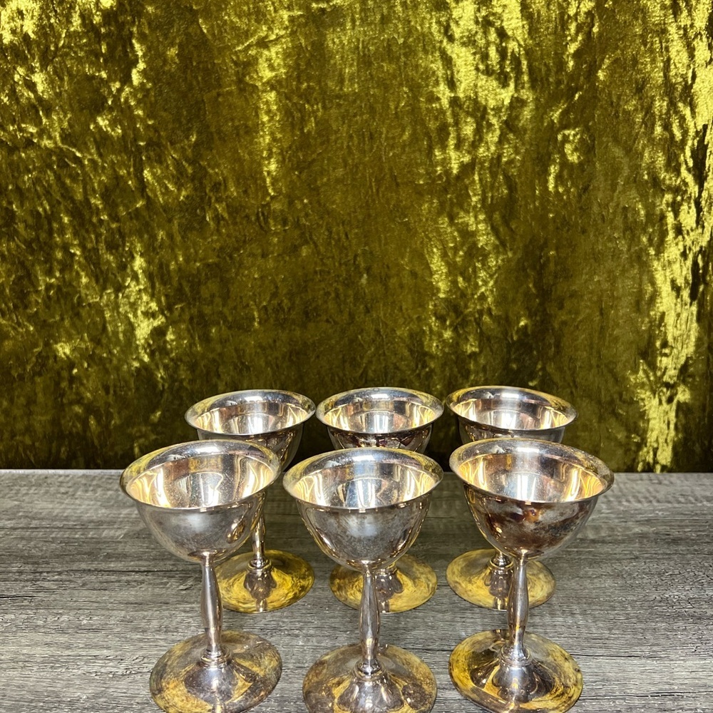 ​Set of 6 Vintage Birks Primrose Plate Silver Cordial Goblets Gold Wash Interior - Picture 3 of 14